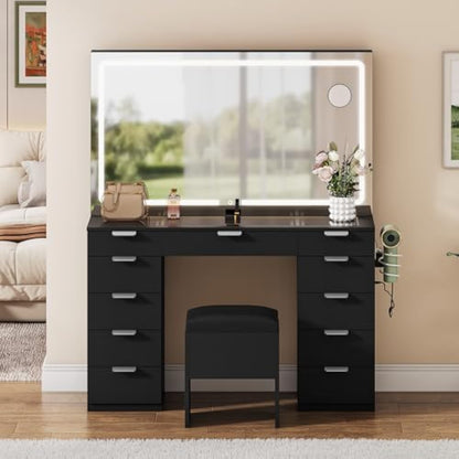 LED Vanity Desk with 10 Drawers