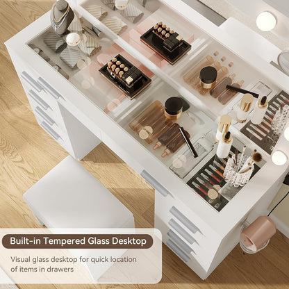 LED Vanity Desk with 10 Drawers