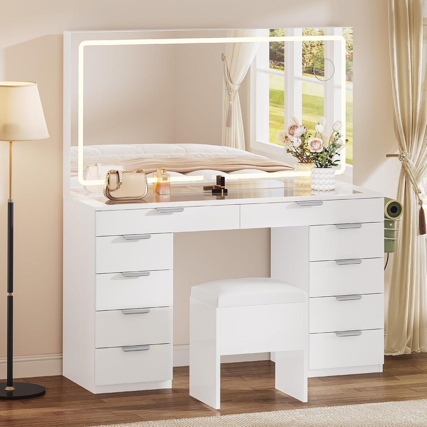 LED Vanity Desk with 10 Drawers