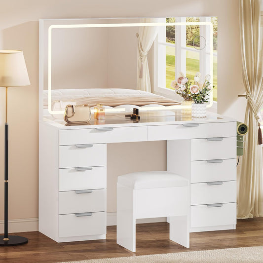 LED Vanity Desk with 10 Drawers
